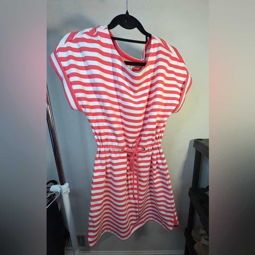 Tommy Bahama Coral and White Striped Shirt